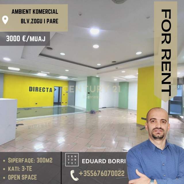 Tirane, jepet me qera ambjent biznesi Kati 3, 300 m² 3.000 Euro (Bulevardi Zogut 1)