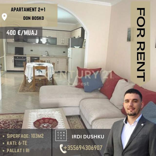 Tirane, jepet me qera apartament 2+1 Kati 7, 103 m² 400 Euro (Rruga ''Egnatia'')