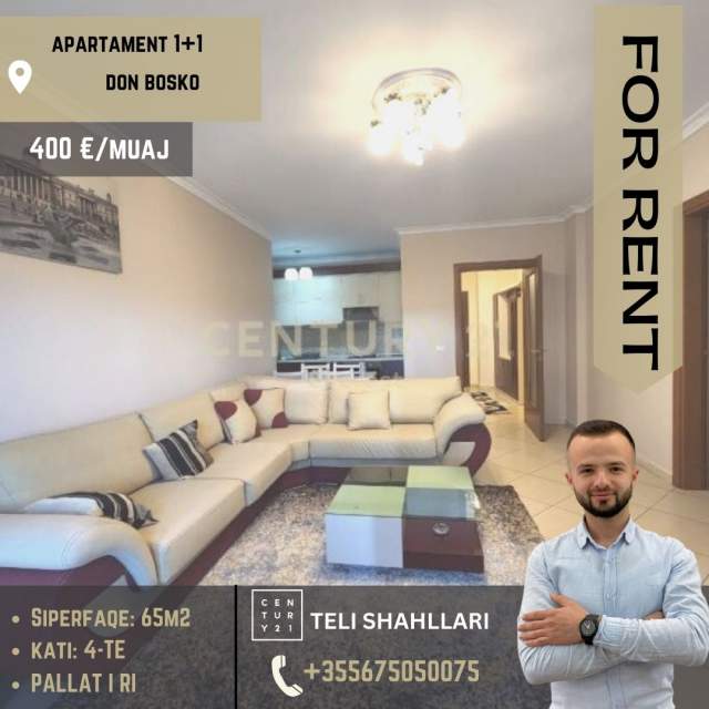 Tirane, jepet me qera apartament 1+1+BLK Kati 4, 65 m² 400 Euro (Don Bosko)