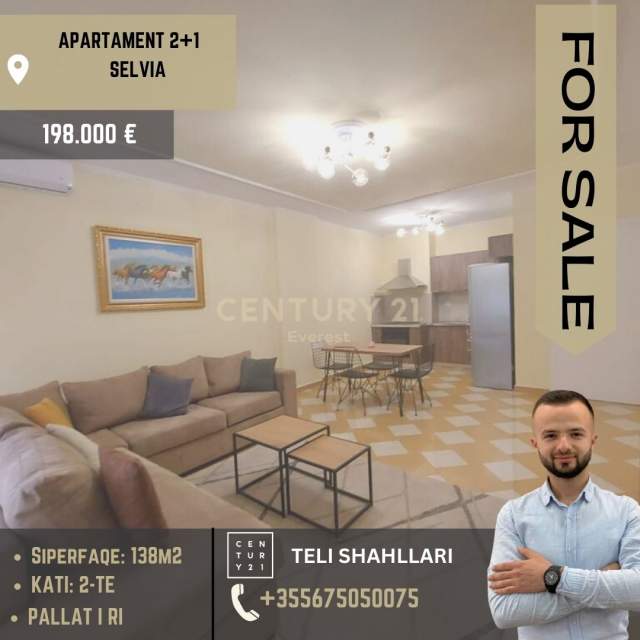 Tirane, shitet apartament 2+1+BLK Kati 2, 138 m² 198.000 Euro (Selvia)