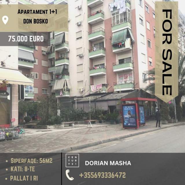 Tirane, shitet apartament 1+1+BLK Kati 8, 56 m² 75.000 Euro (Don Bosko)