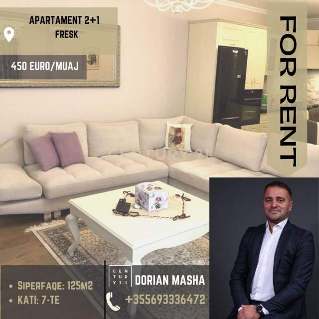 Tirane, jepet me qera apartament 2+1+BLK Kati 7, 125 m² 450 Euro (Fresk)
