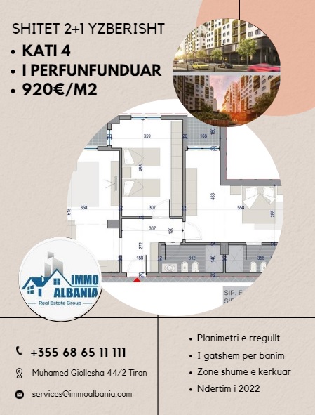 Tirane, shitet apartament 2+1+BLK Kati 4, 108 m² 920 Euro/m2 (Rruga Tre Dëshmorët)