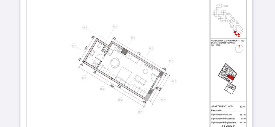 Tirane, shitet apartament 1+1 , 43 m² 65.000 € (ali demi)