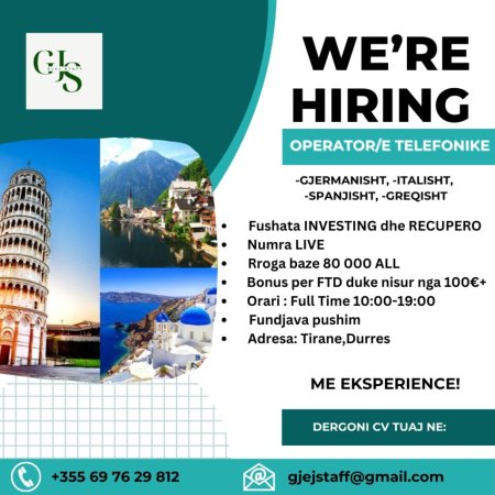 Tirane, njoftim Kerkoj Operator/e
