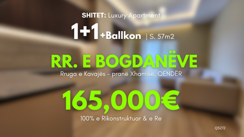 SHITET: 1+1 (Qendër - Rr. Kavajës 📍) 100% e rikonstruktuar - Pallat i Ri - Kati 7,  Sip 57.6 m²  165.000€  Ideale për Investim | E kompletuar 100% e re