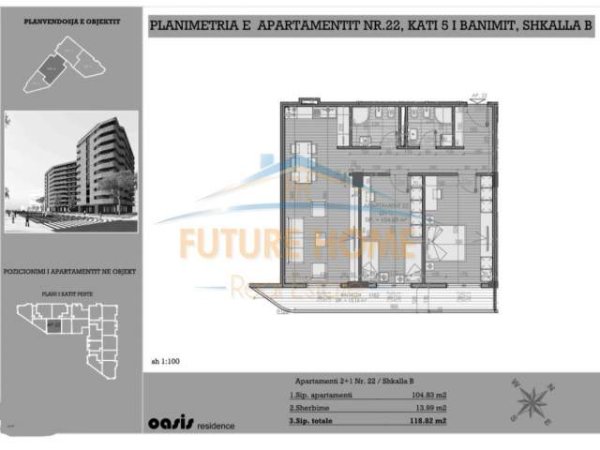 Tirane, shes apartament 2+1 Kati 5, 119 m² 109.500 Euro (Teodor Keko)
