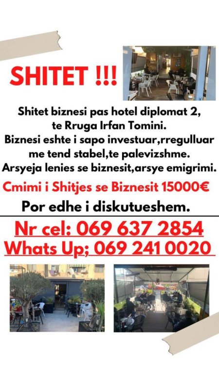 Tirane, Shitet biznesi mbrapa hotel Diplomat 2, lokal Kati 0, 70 m² 15.000 Euro (Irfan Tomini)