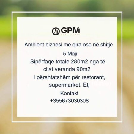 Tirane, shitet ose jepet me qera  ambjent biznesi Kati 0, 280 m² 650.000 Euro ne Rrugen  5 Maji