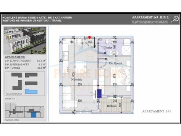 Tirane, shitet apartament 1+1+Ballkon Kati 3, 60 m² 78.000 € (Dogana)