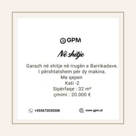 Tirane, shitet garazh Kati -2, 32 m² (Rruga e Barrikadave)