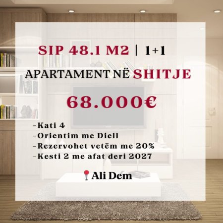 Tirane, shes apartament 1+1+Ballkon Kati 4, 48 m² 68.000 € (Ali Dem)