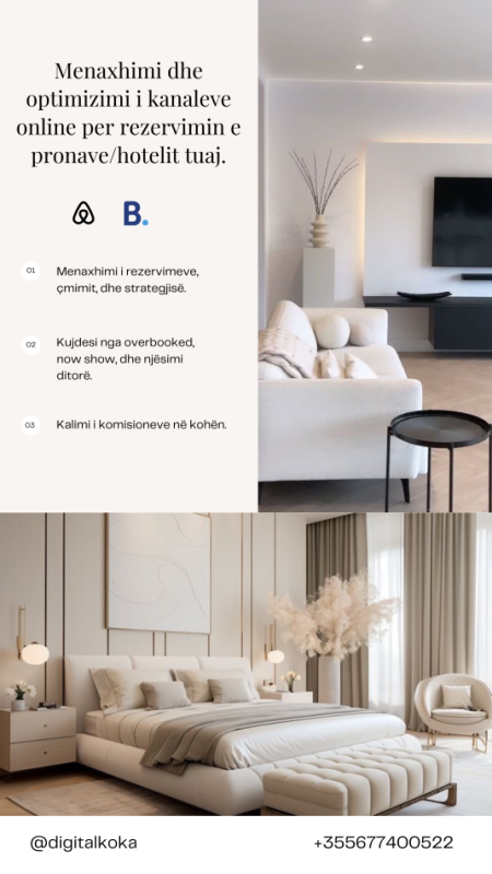 Tirane, ofroj Menaxhimi profesinal i kanaleve online te rezervimit te pronave ose hotelit tuaj 300 €