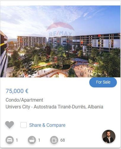 Tirane, shitet apartament 1+1 , 57 m² 75.000 € (UNIVERS CITY)