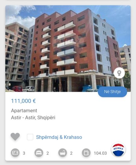 Tirane, shitet apartament 2+1 Kati 3, 104 m² 111.000 € (Te Urban Gate Astir)