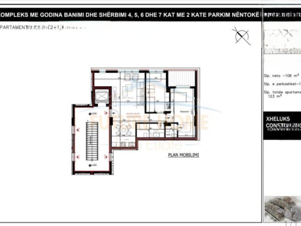 Tirane, shitet apartament 2+1+Ballkon Kati 5, 123 m² 172.200 € (Rruga e Elbasanit)