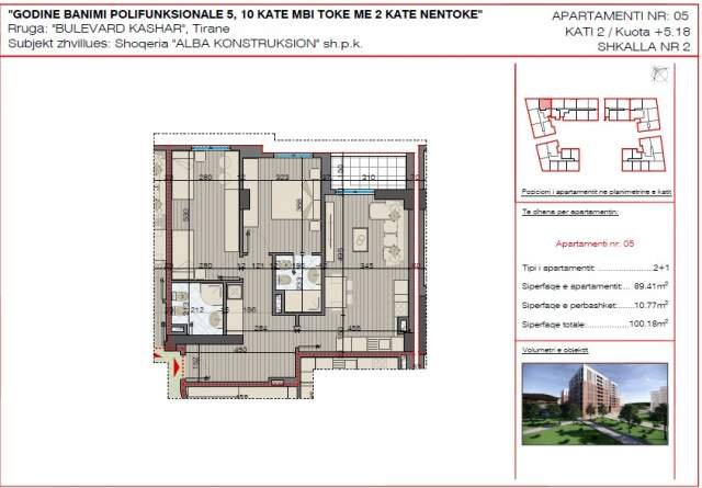 Tirane, shitet apartament Kati 5, 96 m² 77.000 Euro (Bulevardi i Kasharit)