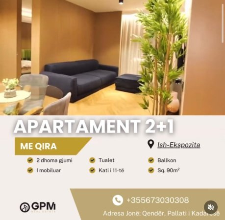 Tirane, jepet me qera apartament 2+1+Ballkon Kati 11, 90 m² 1.000 € (Ish-Ekspozita)