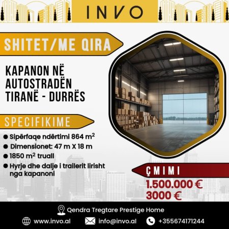 Tirane, shitet magazine , 864 m² (AUTOSTRADA TIRANE - DURRES, VORE)