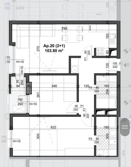 Tirane, shitet apartament 2+1+2+Aneks+Ballkon Kati 4, 104 m² , 1350 €/m²(Fusha e Aviacionit)