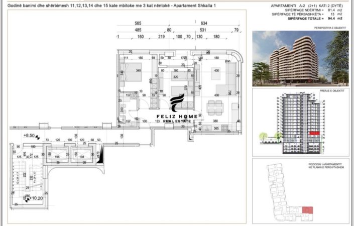 Tirane, shitet apartament 2+1+Ballkon Kati 2, 94 m² 207.680 € (BULEVARDI GJERGJ FISHTA)