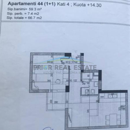 Tirane, shitet apartament 1+1+Ballkon Kati 4, 67 m² 155.000 € (Komuna e Parisit)