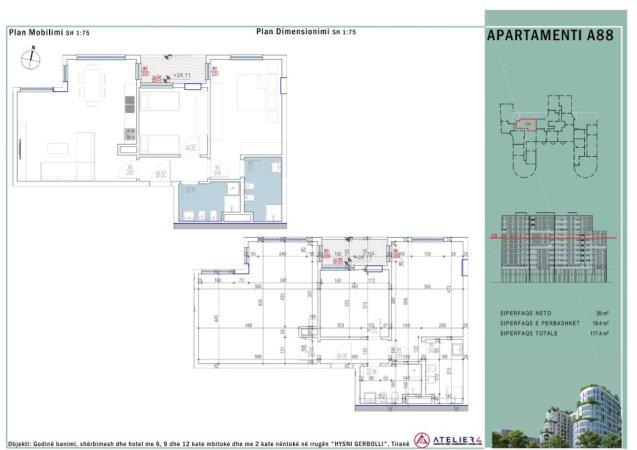 Tirane, shitet apartament 2+1 Kati 8, 118 m² (21 Dhjetori)