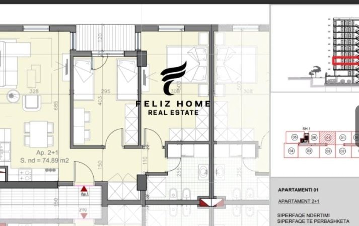 Tirane, jepet me qera apartament 2+1 Kati 2, 85 m² 290 € (UNIVERS CITY)