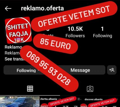 Vlore, shes Software Shitet faqe instagrami +15k 100 Euro