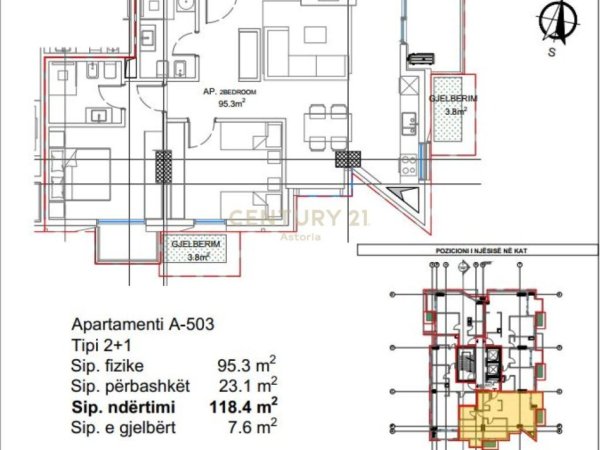 Tirane, shes apartament 2+1+Aneks+Ballkon Kati 5, 118 m² 403.260 € (Stadiumi Dinamo)
