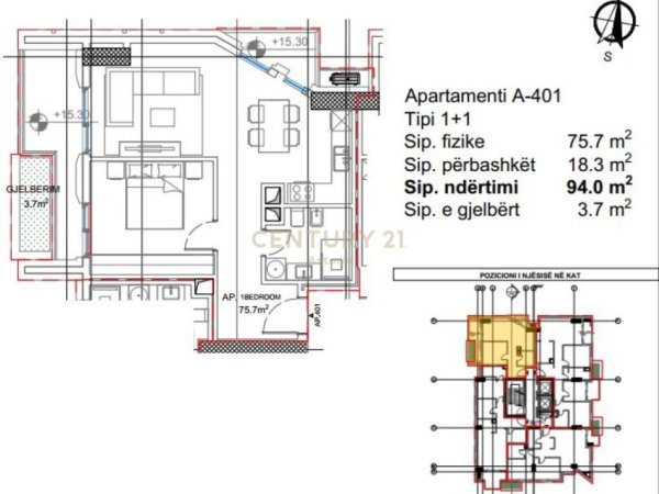 Tirane, shes apartament 1+1+Aneks+Ballkon Kati 4, 94 m² 316.305 € (Satdiumi Dinamo)