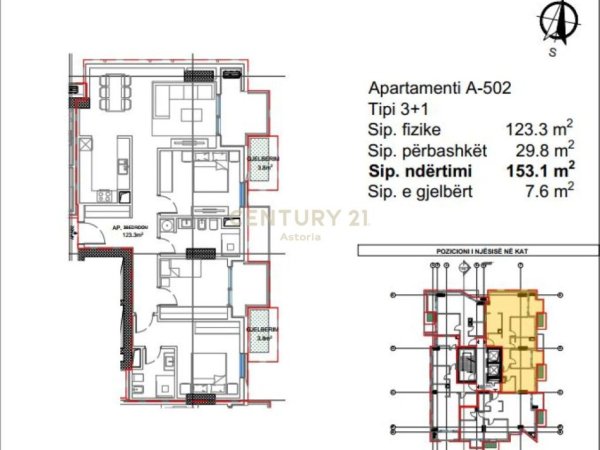Tirane, shes apartament 3+1+Aneks+Ballkon Kati 5, 153 m² 517.770 € (THE PRIME TOWER)