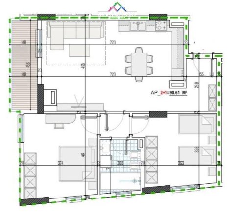 Tirane, shes apartament 2+1 Kati 4, 106 m² 110.000 € (paskuqan)